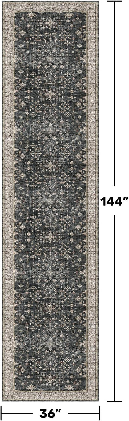 Black Boho Washable 3x12 Extra Long Runner Rug - Image 2