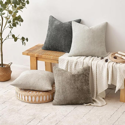 MIULEE Soft Decorative Chenille Euro Pillow Covers Neutral 26x26 Pack of 4 | - Image 4