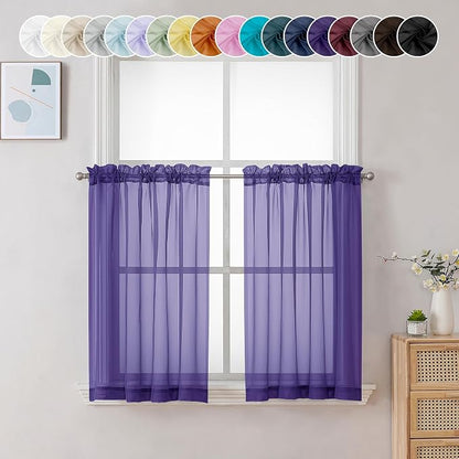 Chyhomenyc Sheer Curtains 36 inch Length 2 Panels, Light Filtering Voile Rod by Chyhomenyc