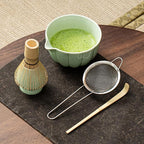 Matcha Whisk Set, Matcha Bowl with Spout, Matcha Whisk, Chasen Holder, Sifter, Bamboo Scoop - 5 Pcs Perfect Matcha Making Kit for Matcha Lover and Tea Ceremony (Emerald Green)