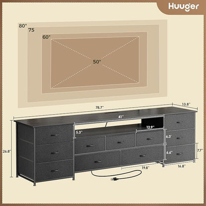 Huuger 78.7 Inch TV Stand for 75, 80 Inch TV, 11 Drawer Long Dresser - Image 3