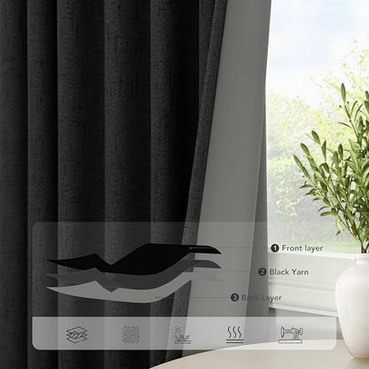 Pitalk Black Out Curtains 108 Inch Long 2 Panels Gothic Elegant Modern Linen - Image 5