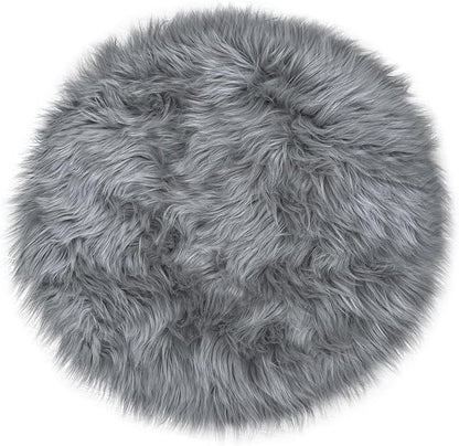 15.7 Inch Grey Mini Round Faux Fur Sheepskin Rugs Small Fluffy Circle Rug - Image 3