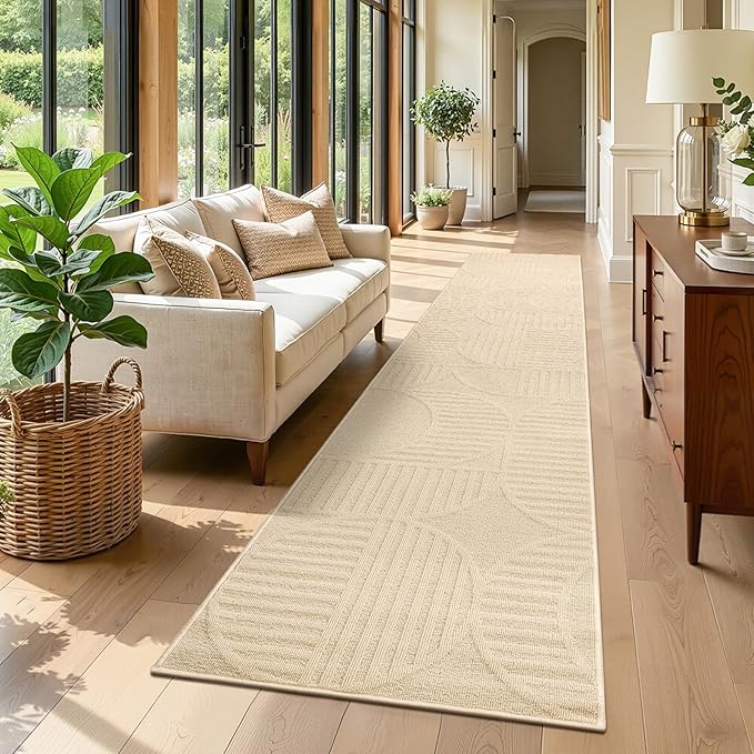 Findosom Washable Runner Rug 2x10, Geometric High-Low Textured Non Slip Hallway by Findosom