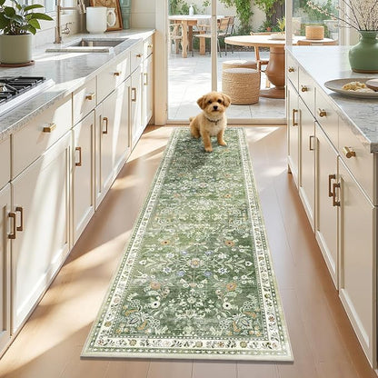 Yamaziot 2x7 Washable Hallway Runner Rug Non Slip Floral Carpet, Sage Green | by Yamaziot