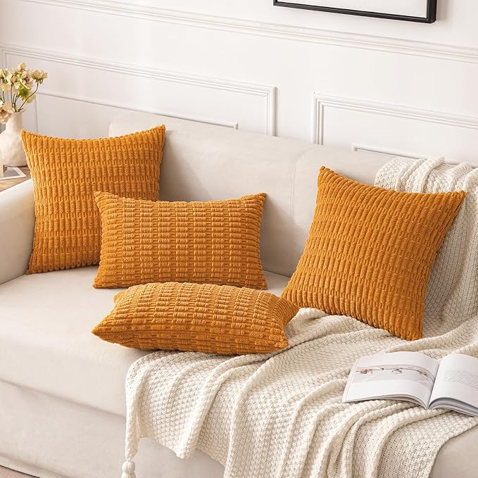 MIULEE Euro Fall Corduroy Decorative Throw Pillow Covers 24x24 Burnt Orange | - Image 2