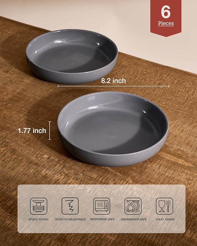 famiware Milkyway 33 oz Bowl Set, Pasta Bowls Set of 6, Salad Bowls Perfect for Your Friend for Housewarming, Thanksgiving, Christmas, Dark Gray