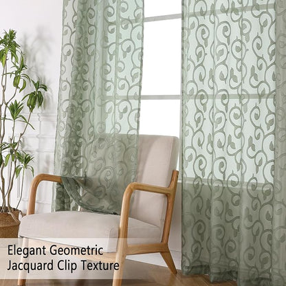 Furman Sage Green Sheer Curtains 54 Inch Length 2 Panels Set - Image 2