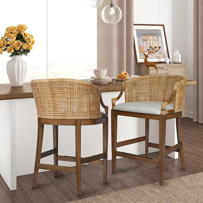 Martha Stewart Farmhouse Counter Height Bar Stools, Handcrafted Rattan Counter - Image 2