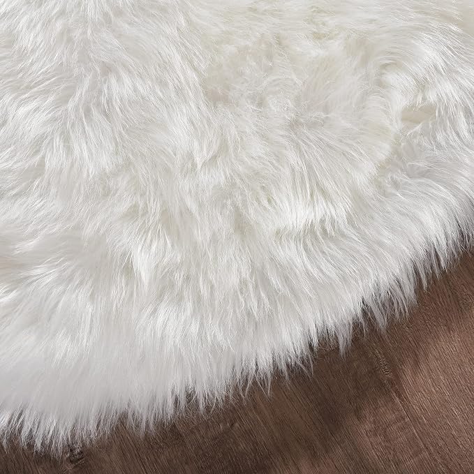 Goolela White Round Rug 4ft Circle Fluffy Fuzzy Sheepskin Rug - Image 5