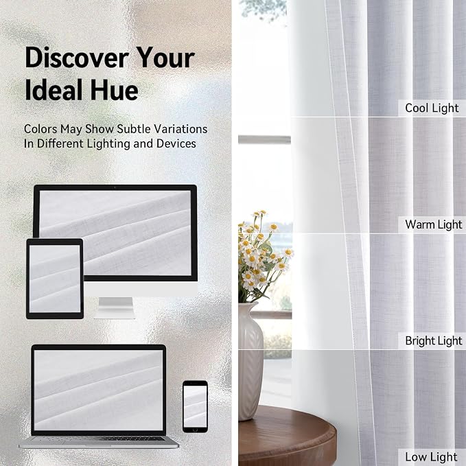 100% Blackout Linen Textured Curtains 72 Inch Long, Bright White | 100% - Image 6