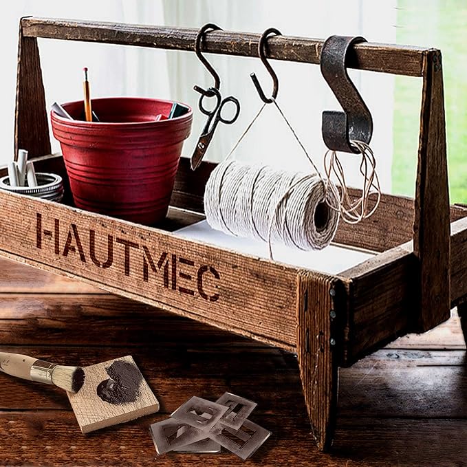 HAUTMEC Vintage Stainless Steel Letters Stencils, A to Z Stainless Steel Stencils & Holder, 1-1/2"(40mm) Letters, Shop Stencil, Advertising Stencilling, Craft-Printing, Reusable HT0239-ST