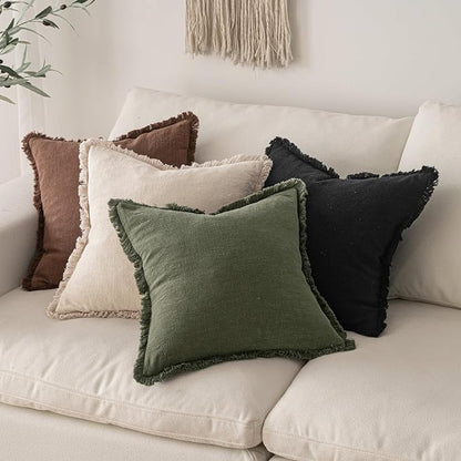 MIULEE Boho Linen Fringe Decorative Throw Pillow Covers Black 18x18 | Set of 2 - Image 5