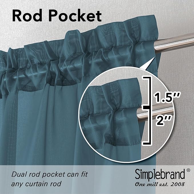 Simplebrand Dusty Blue Sheer Curtains 96 Inches Long, Light Filtering Rod - Image 5