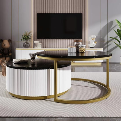 27.6" Modern Round Nesting Coffee Table Fluted - Image 5
