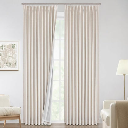 Vision Home Natural Pinch Pleated Full Blackout Curtains Linen Blended Room - Image 7