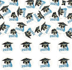 Gyufise 48Pcs Edible 2025 Graduation Cap Cupcake Toppers Wafer Paper Class of 2025 Grad Cap Cupcake Picks for 2025 Graduation Theme Party Cake Decorations Supplies Blue