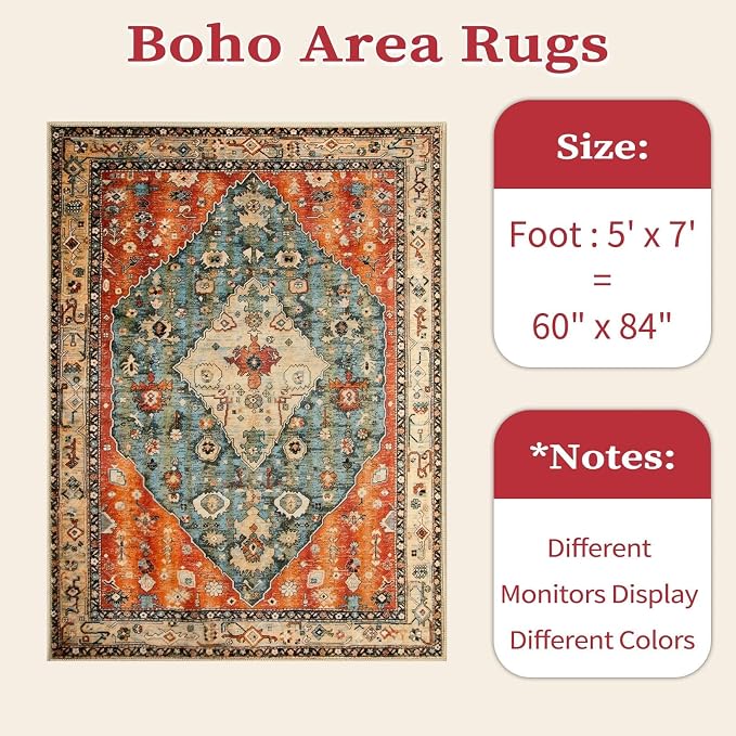 SERISSA 5x7 Washable Non Slip Boho Area Rug - Image 7