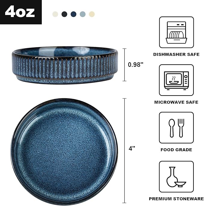 famiware Star Soy Sauce Dish Ceramic Dipping Bowls Set of 6, 4 oz Individual Dip Sauce Cups/Bowls/Dishes/Plates, Small Serving Bowl for Side Dishes, Ice Cream, Condiments, Sushi - Nebulas Blue