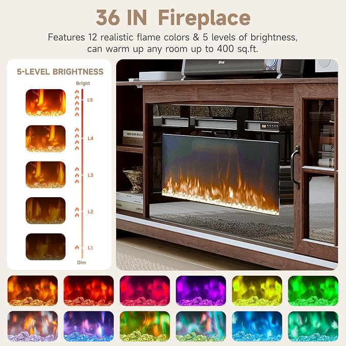 70" Fireplace TV Stand, Farmhouse Entertainment Center - Image 4