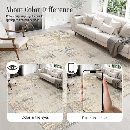 2.6x10 Washable Runner Rug:Modern Abstract Soft Carpet Beige Brown | - Image 6