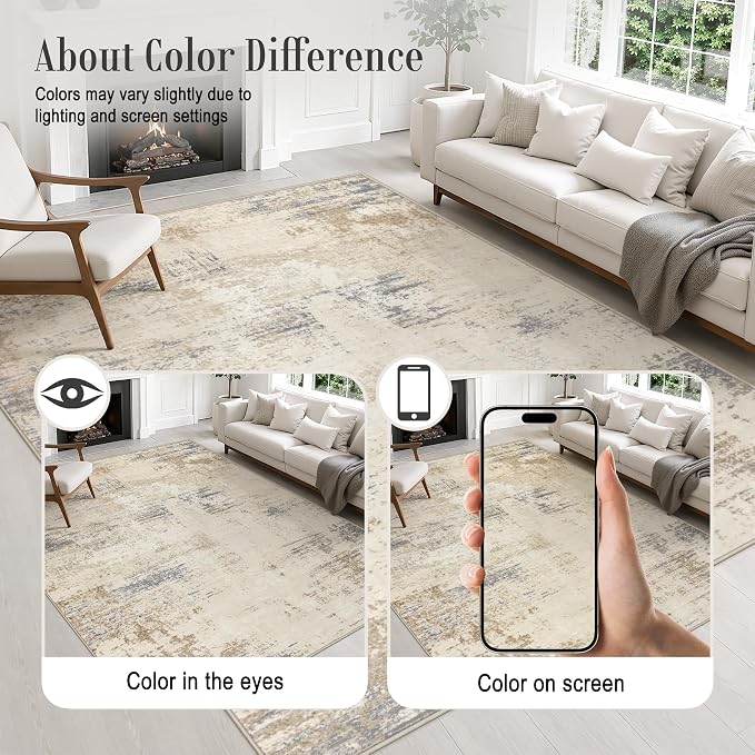 Round Area Rug Living Room: 6 ft Modern Washable Indoor Carpet | - Image 6