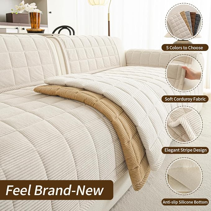 Velvet Couch Covers for Sectional Sofa Washable, Non-Slip L Shaped Sectional - Image 4