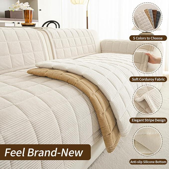 Velvet Couch Covers for Sectional Sofa Washable, Non-Slip L Shaped Sectional - Image 3