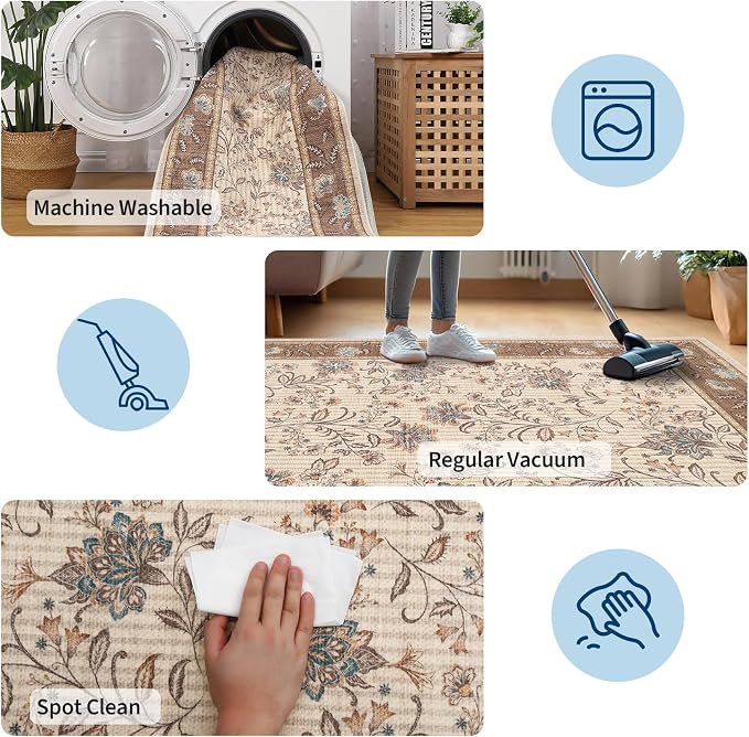 GarveeHome 9x12 Brown Washable Large Area Rug Living Room Rug Non Slip | Soft - Image 5
