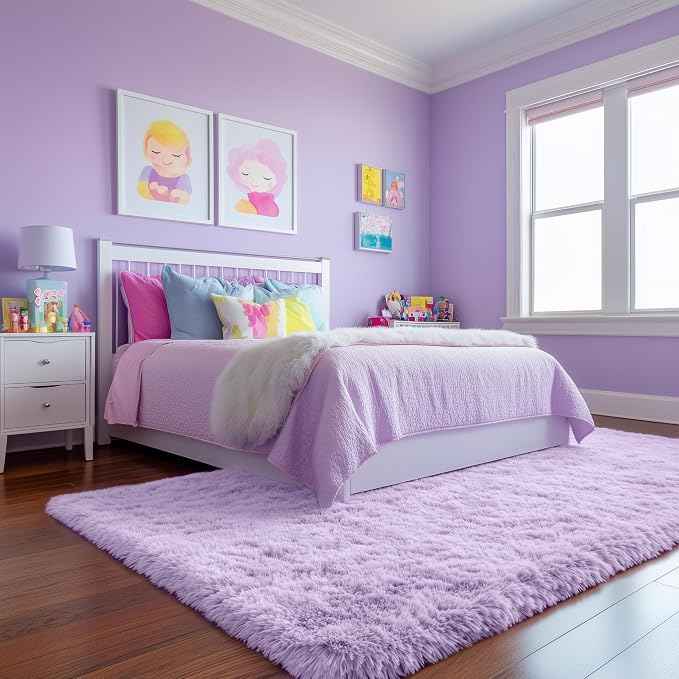Purple Rugs for Girls Bedroom 6x9 Ft Fluffy Living Room Area Rugs, Soft Bedside - Image 3
