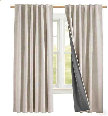 NICETOWN 100% Black Out Curtains 72 inch Long Linen Textured Set of 2 | Classic by NICETOWN