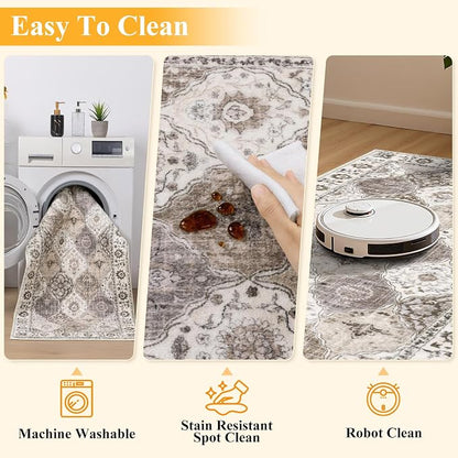 HEBE Hallway Runner Rug 2'x5', Washable Non Slip Kitchen Rug Runner | Soft Boho - Image 4
