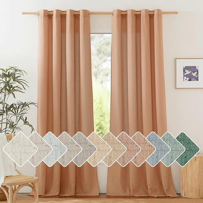 NICETOWN Flax Linen Burnt Orange Curtains 120 inches Long, Grommet Thick Linen by NICETOWN