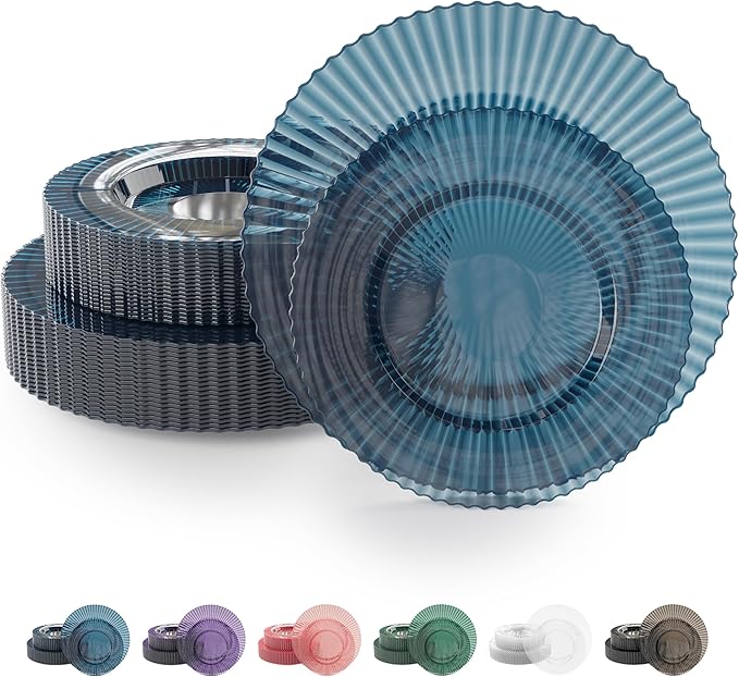 Exquisite 40 Piece Plastic Disposable Plates Set For 20 Guests I 20 X 9 Inch & 20 X 11 Inch Disposable Plastic Plates | Color: Blue | Great for Weddings Parties And Formal Occasions