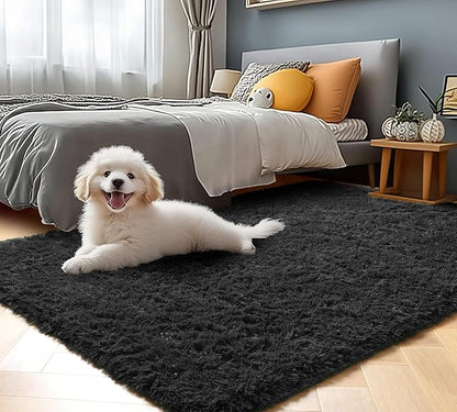 Black Rugs for Bedroom, 3x5 Fluffy Bedside Small Area Rug, Soft Plush Fuzzy - Image 5