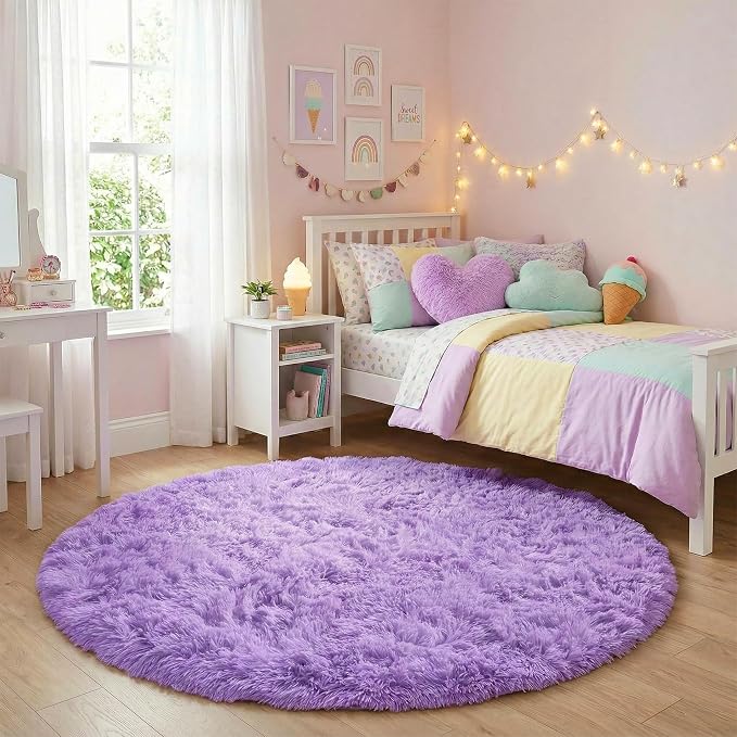 Amdrebio Purple Shaggy Small Round Circle Area Rug 3Ft - Image 2