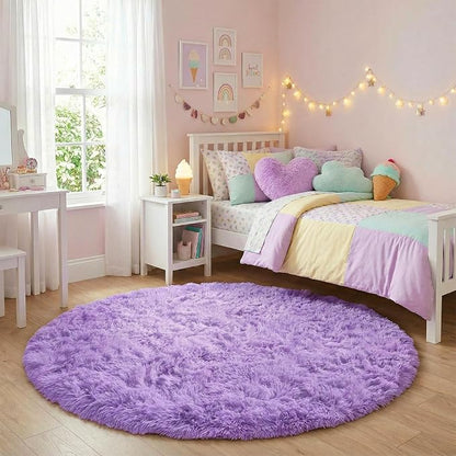 Amdrebio Purple Fluffy Round Circle Area Rug 4Ft - Image 3