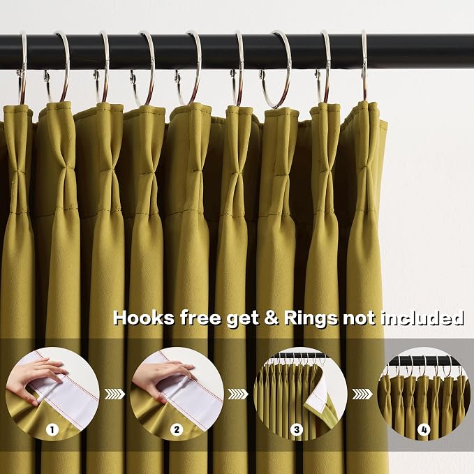 Yellow Pinch Pleated Curtains 84 Inch Length 2 Panels Set Noise Cancelling - Image 2