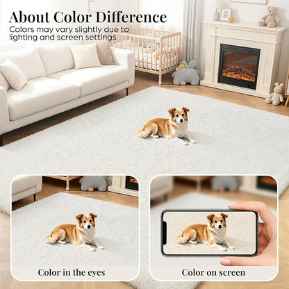 PLHXFR 6x9 Area Rugs Living Room: Fluffy Bedroom Rug Shag Carpet White | - Image 5