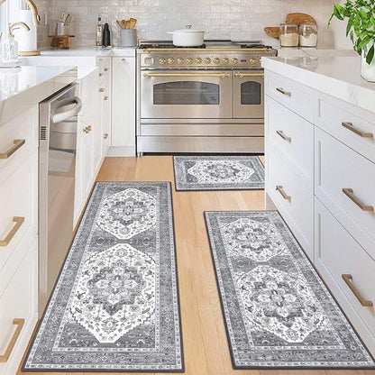 HEBE Boho Kitchen Rugs Set of 3, Non Slip Washable Kitchen Mats - Image 3