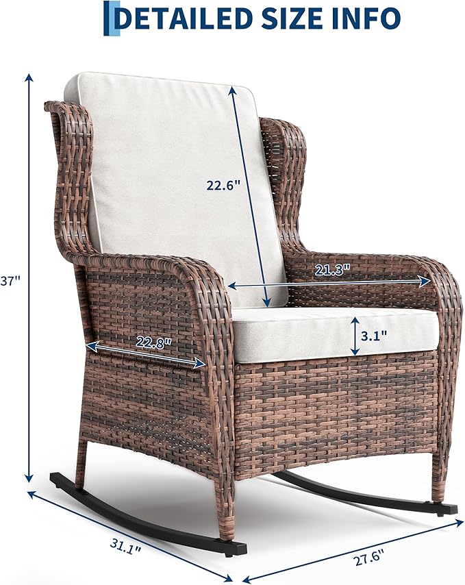 GarveeLife Single Wicker Rocking Chair, Classic Rattan Rocker - Image 4