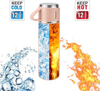 Stainless Steel Thermo 500ml/16.9oz Vacuum Insulated Bottle with Cup for Coffee Hot drink and Cold drink water flask.(Pink,Set)