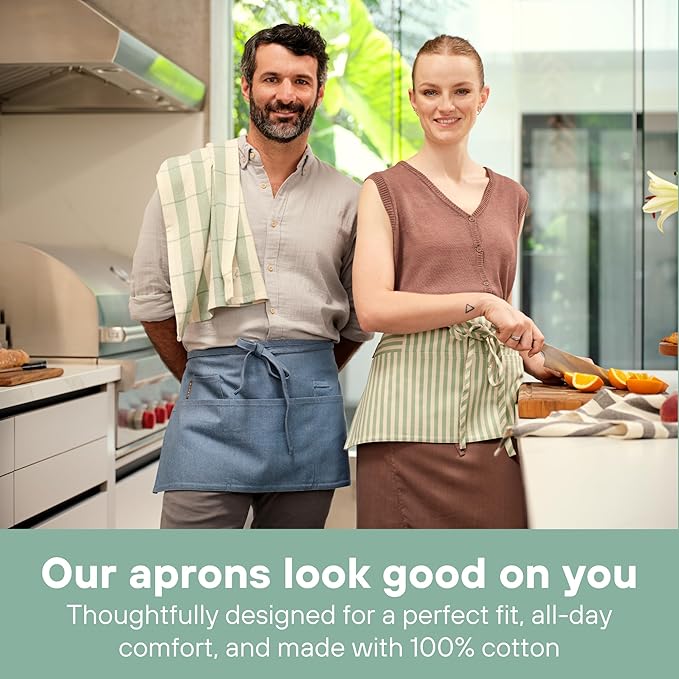 MEEMA Waist Apron with 3 Pockets | Waitress Apron | Waitress Apron with Pockets | Half Aprons With Pockets | Server Aprons Women