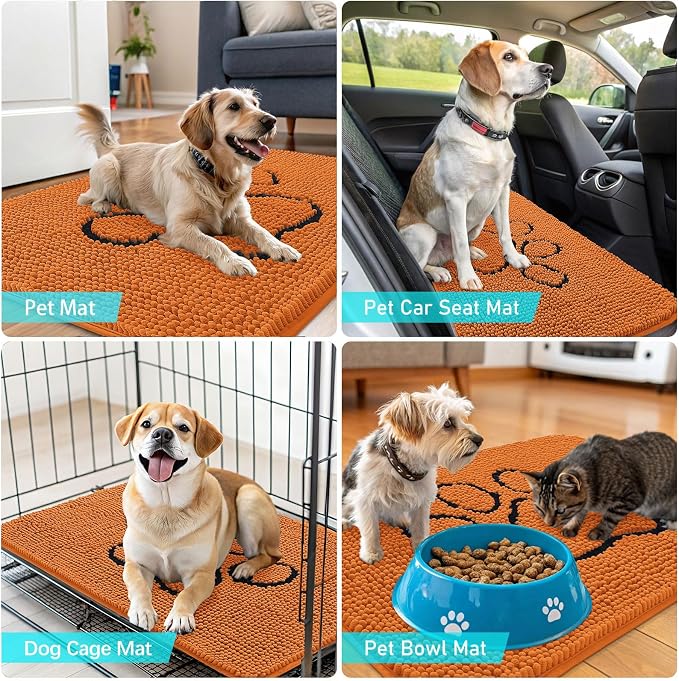OLANLY Dog Door Mat for Muddy Paws 36x24, Paw Print Design Chenille Mud Mat | - Image 7