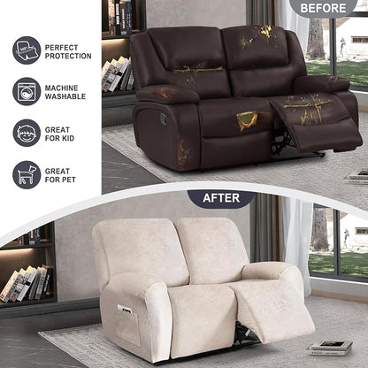 ANARACHON Leather Look Loveseat Recliner Cover, 6-Pieces Stretch Dual Recliner - Image 6