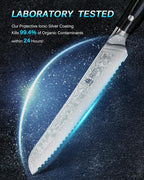 KYOKU 8" Serrated Bread Knife - Gin Series - VG10 Damascus Japanese Steel Kitchen Knife with Silver Ion Blade G10 Handle Mosaic Pin, Professional Razor-Sharp Bread Cutting Slicing