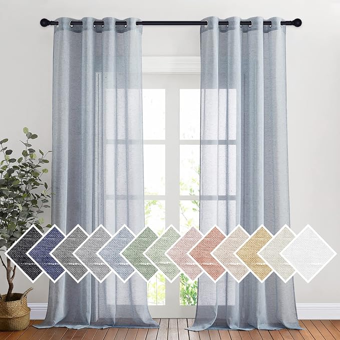 NICETOWN Linen Semi Sheer Flax Curtains 96" L, Eyelet Top Bedroom Window by NICETOWN