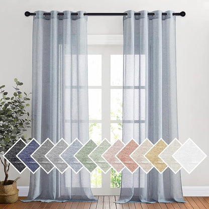 NICETOWN Linen Semi Sheer Flax Curtains 96" L, Eyelet Top Bedroom Window by NICETOWN