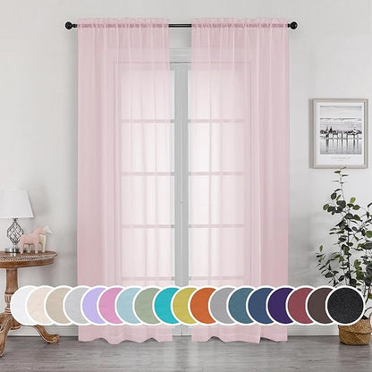 OWEINE Sheer Curtains 90 Inches Long 2 Panels Set, Light Filtering Fimly Voile by OWENIE