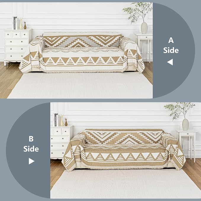 MYSKY HOME Sectional Couch Cover Khaki Boho Geometric Sofa Covers - Image 3